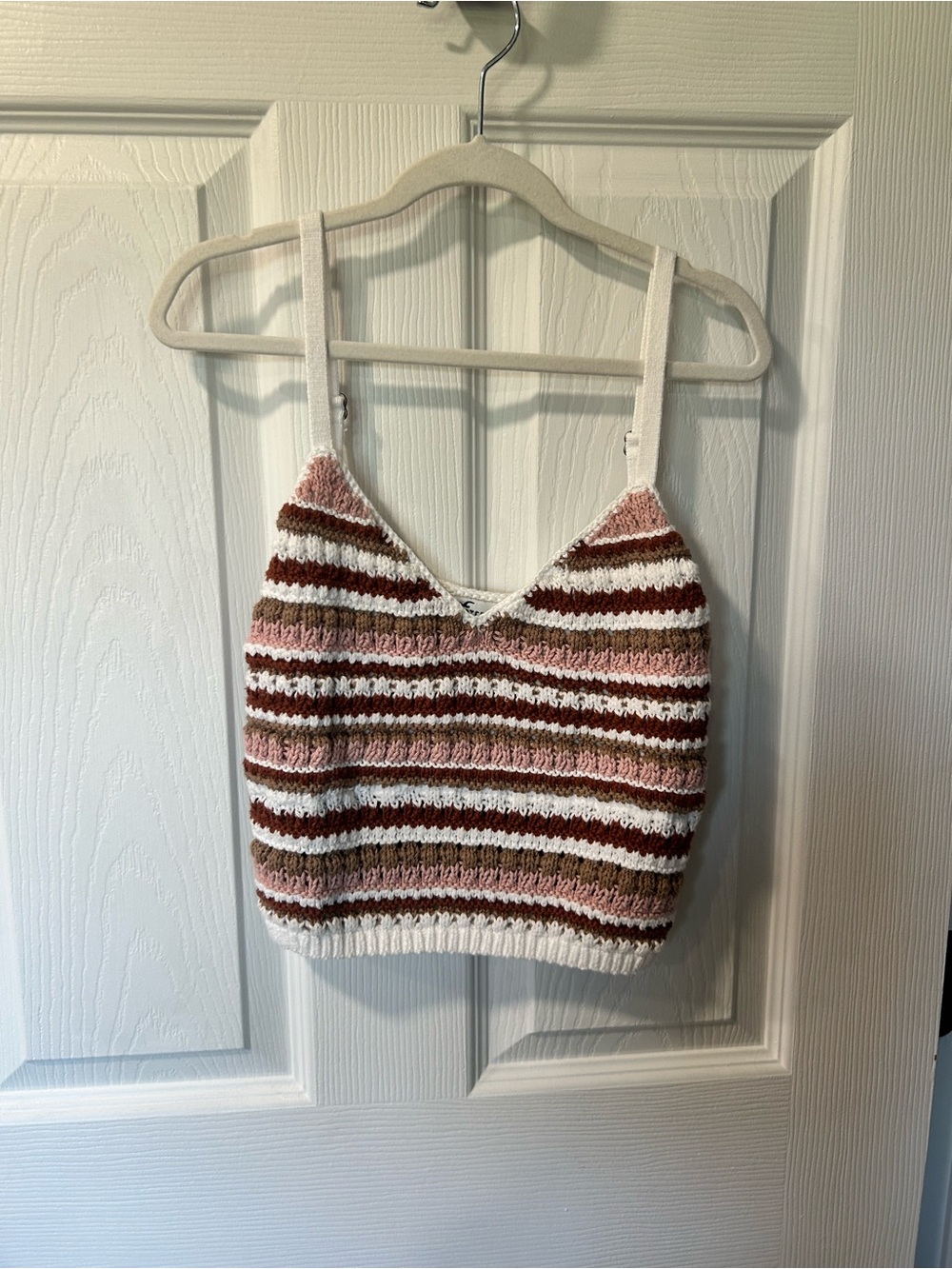Hollister Pink, Brown & White Striped Knit Cropped Tank